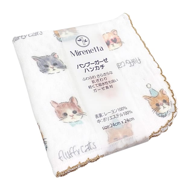 バンブーガーゼ ハンカチ ねこ柄